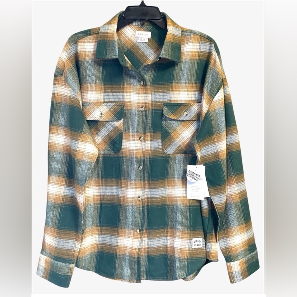Brixton Women's Bowery Oversized Plaid
Flannel Shirt Green Brown XS NWT